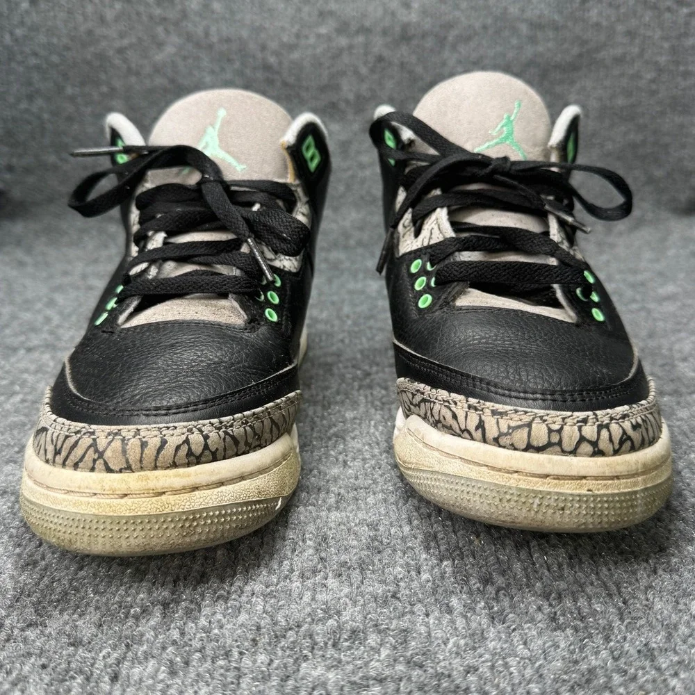Jordan 3 Retro Kids 7Y Black Green Grey Elephant Print DM0967-031